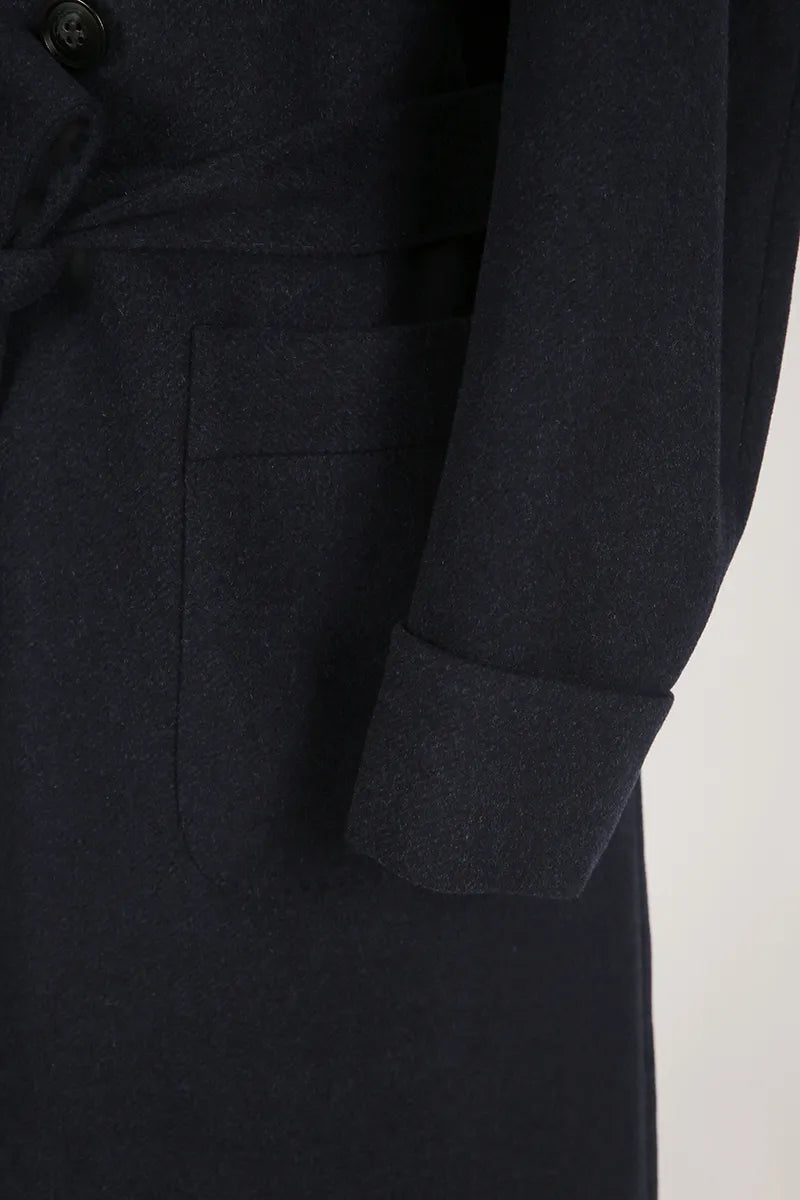 Navy Double Breasted Wool Cashmere Overcoat
