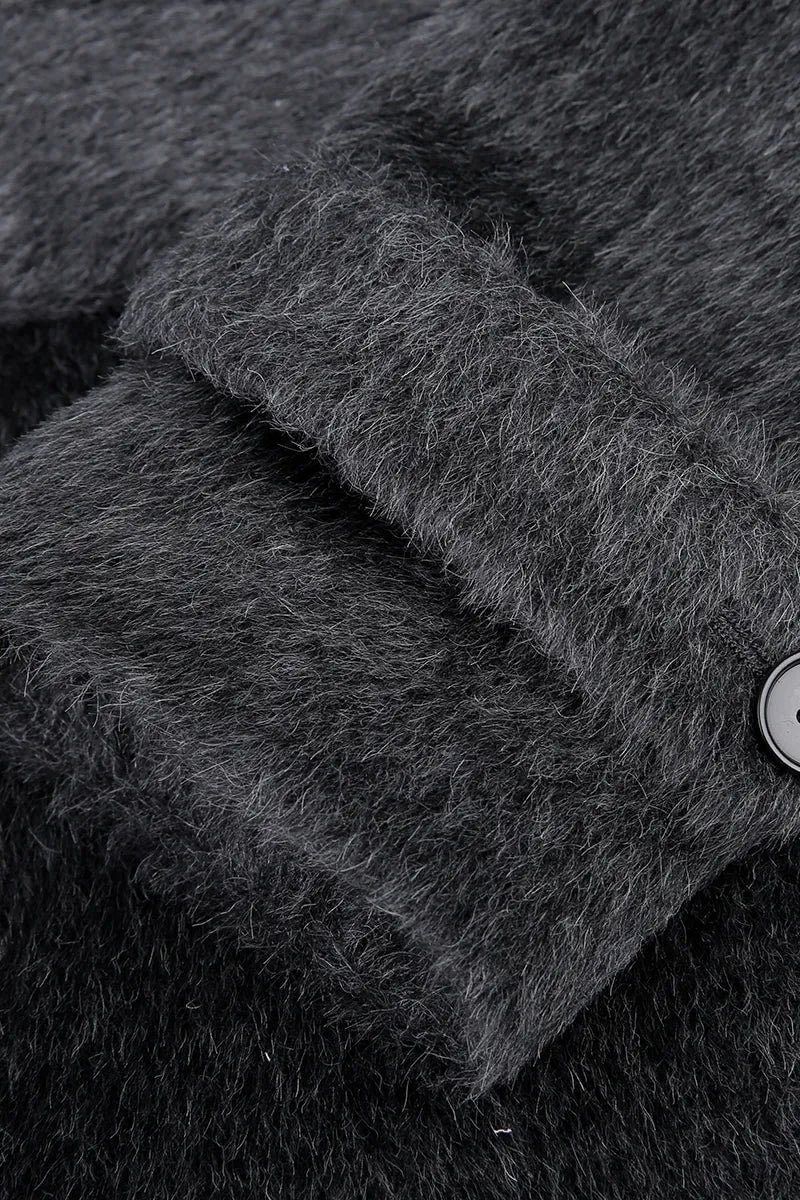 Grey Double Breasted Wool Alpaca Overcoat
