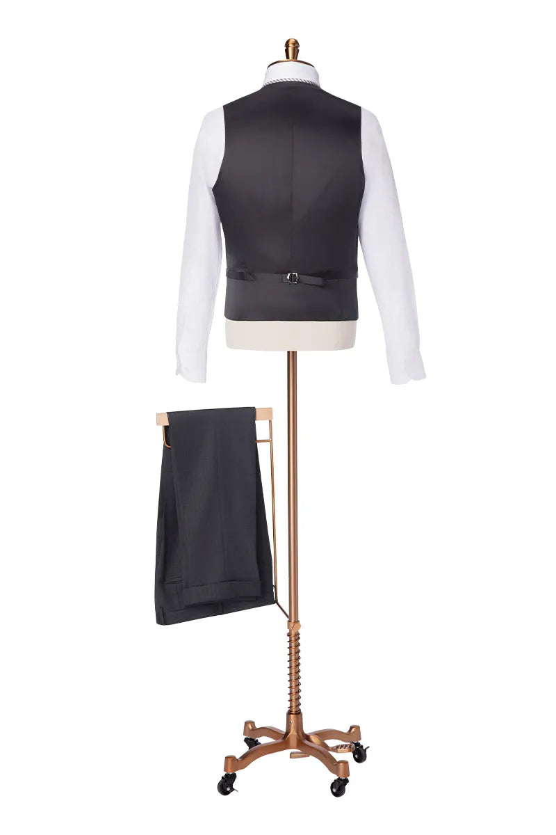 Single Breasted Grey Self Stripe 3 Piece Suit