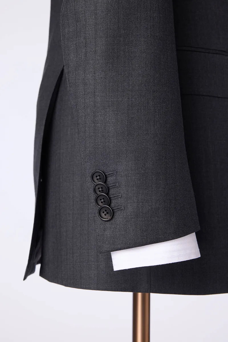 Single Breasted Grey Self Stripe 3 Piece Suit