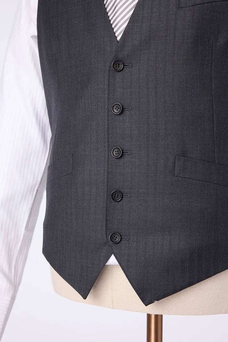 Single Breasted Grey Self Stripe 3 Piece Suit
