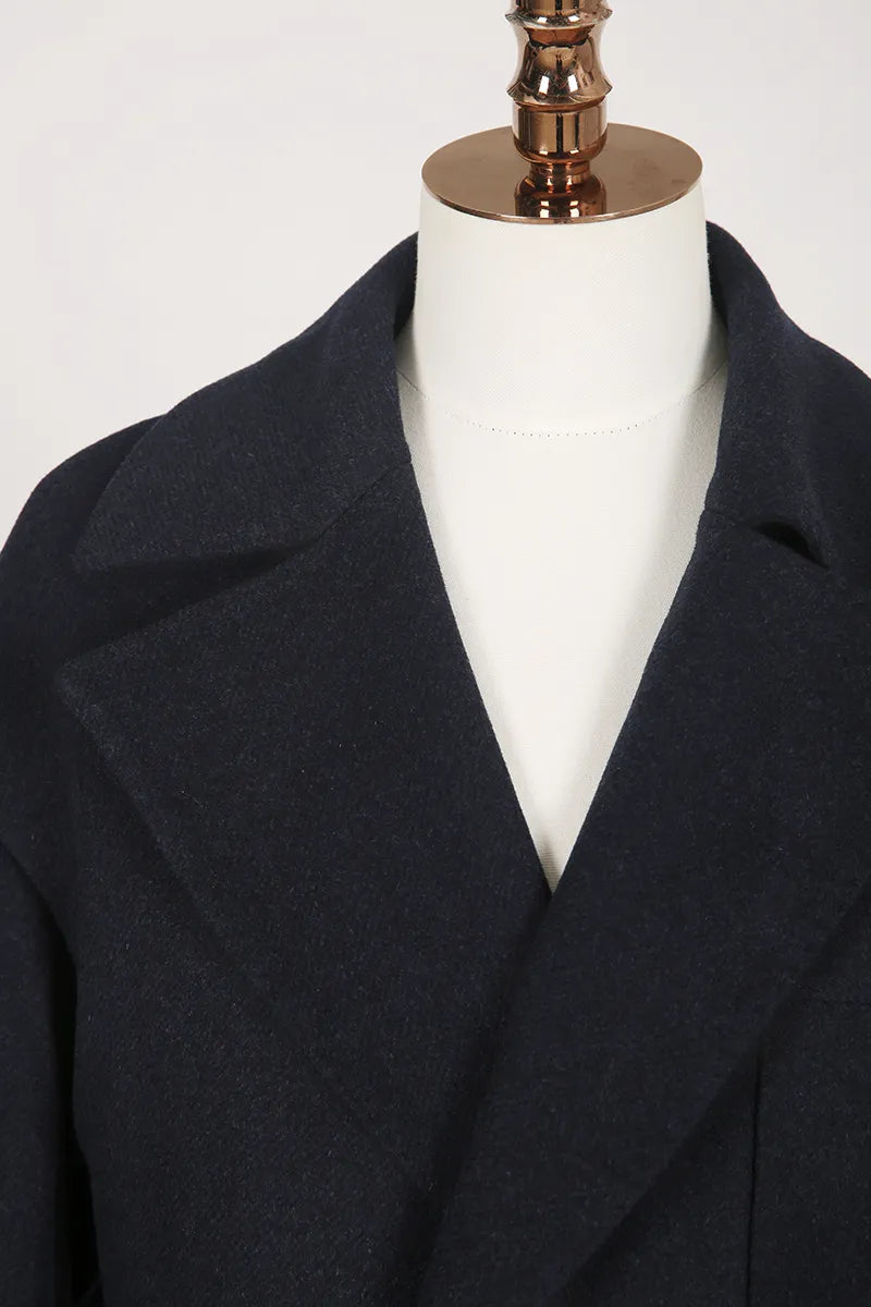 Navy Double Breasted Wool Cashmere Overcoat