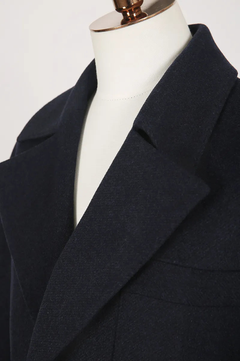 Navy Double Breasted Wool Cashmere Overcoat
