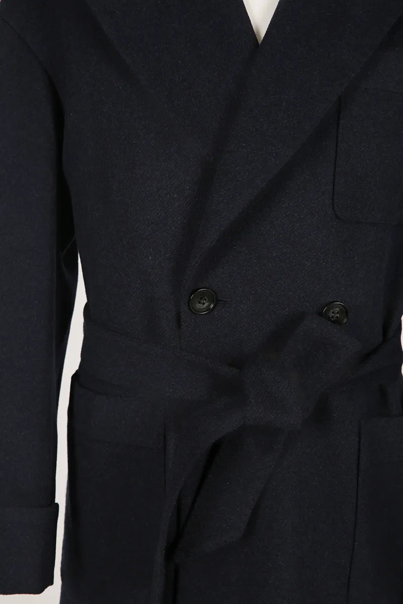 Navy Double Breasted Wool Cashmere Overcoat
