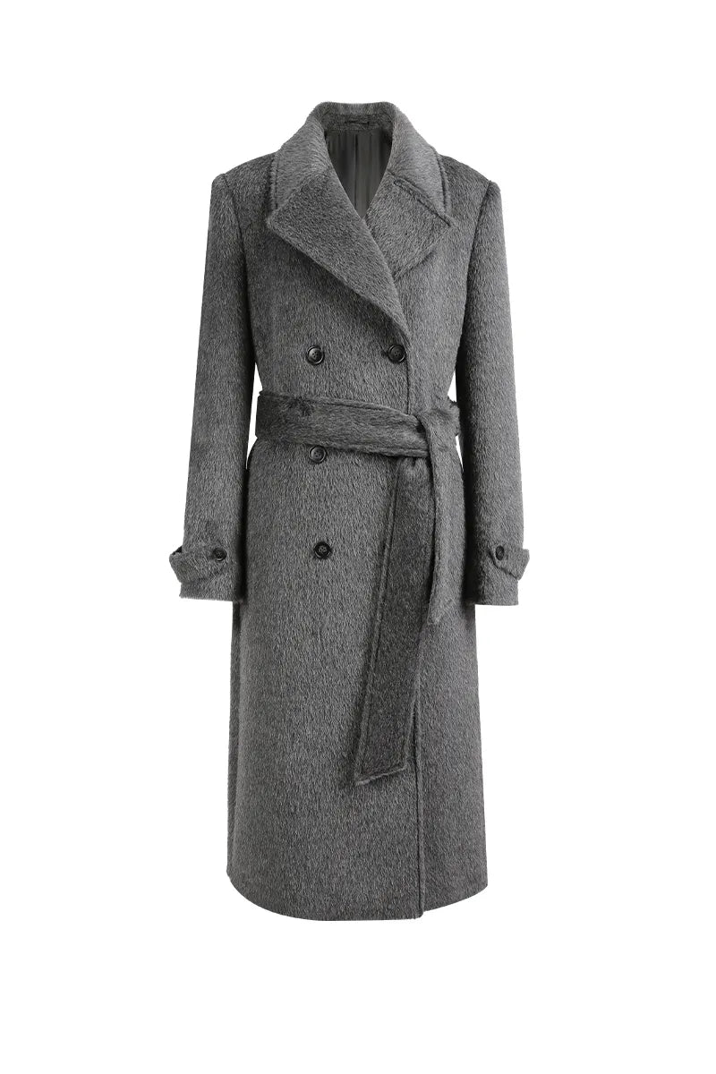 Grey Double Breasted Wool Alpaca Overcoat