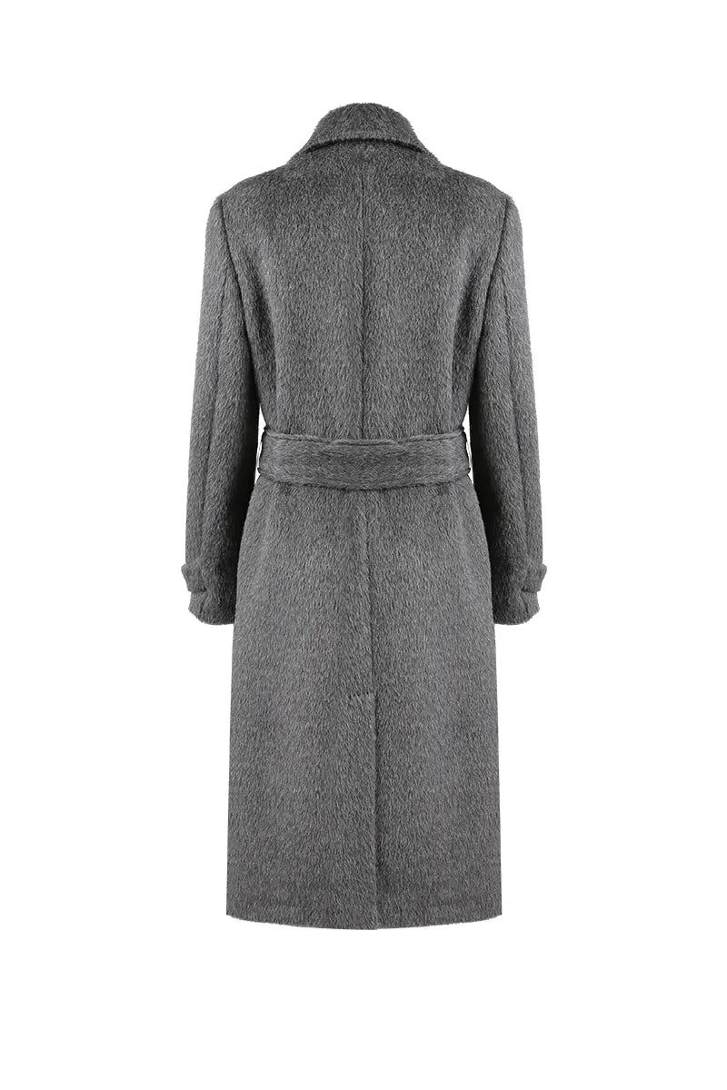 Grey Double Breasted Wool Alpaca Overcoat
