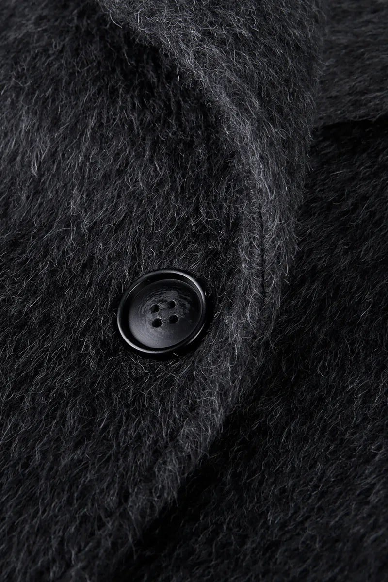 Grey Double Breasted Wool Alpaca Overcoat