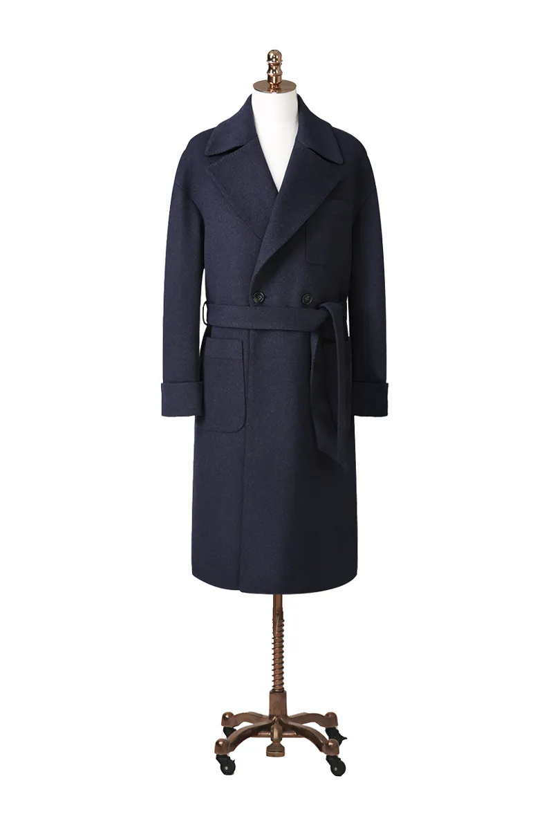 Navy Double Breasted Wool Cashmere Overcoat