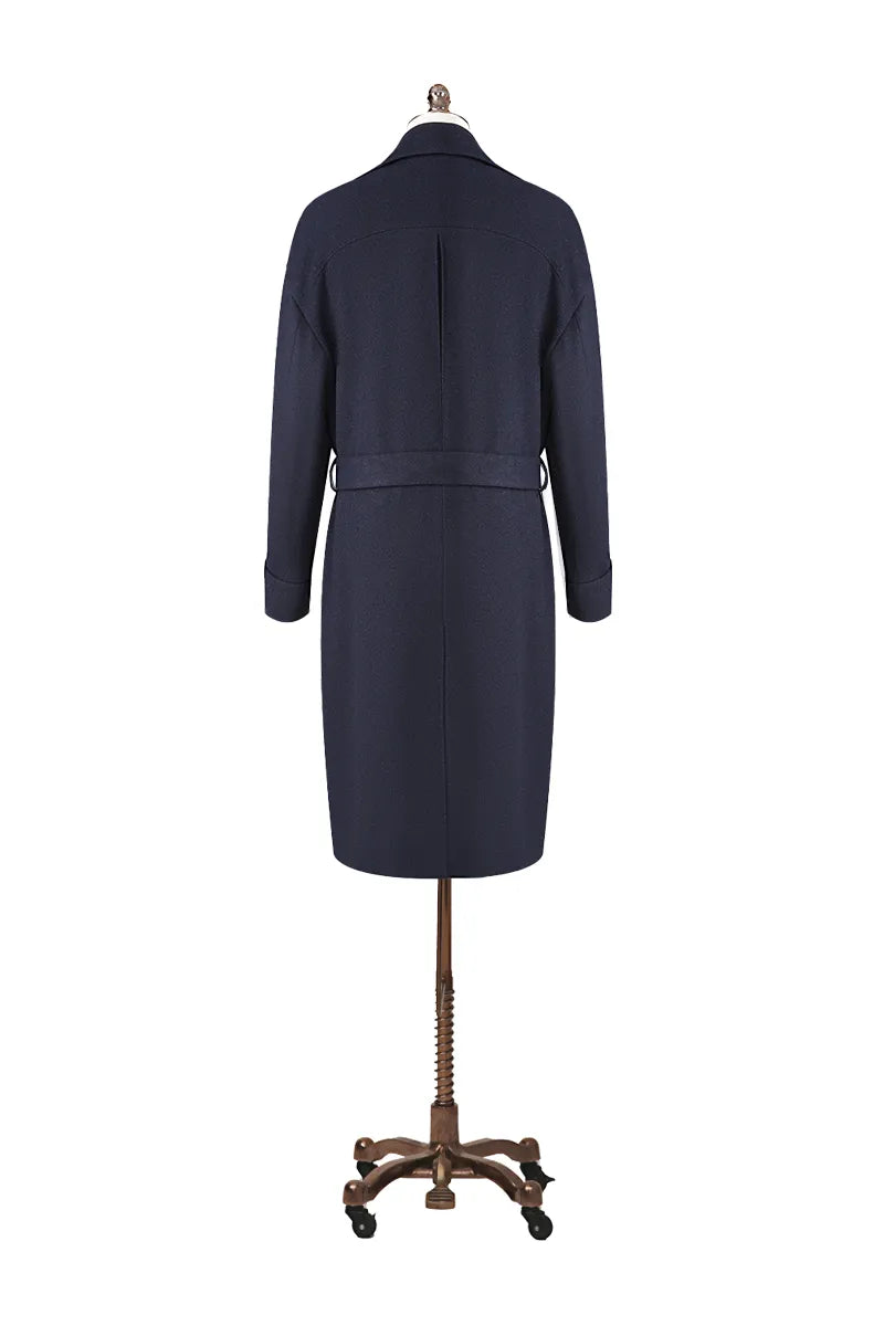 Navy Double Breasted Wool Cashmere Overcoat