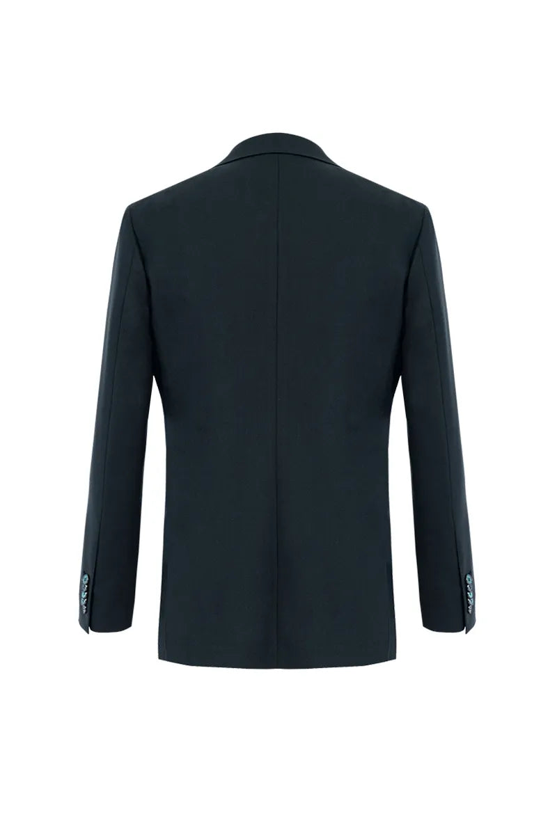 Black Green Single Breasted Suit