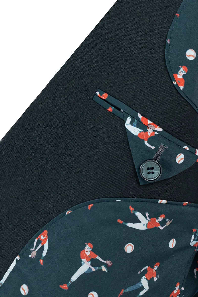 Black Green Single Breasted Suit